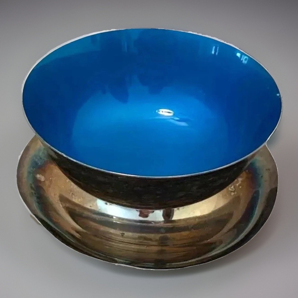 VTG Reed Barton 158 Silverplate Sauce Bowl MCM Mayonnaise Underplate Blue Patina